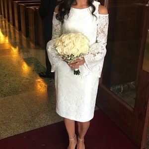 White lace cold shoulder dress